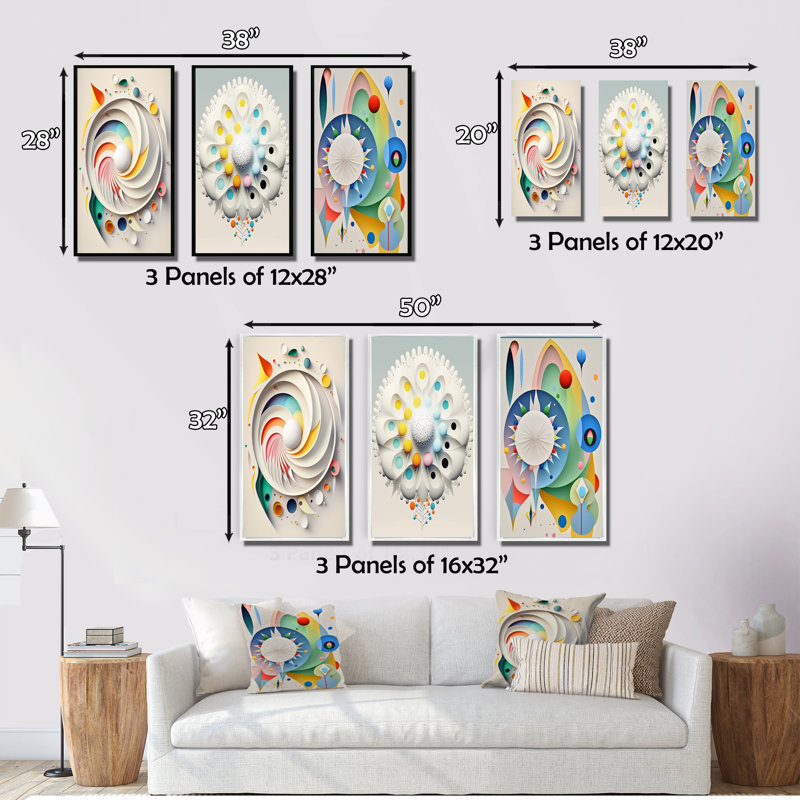"Métamorphose géométrique de l'éveil II", 3 pièces sur toile, Cadre flottant noir, H 40 po x l 60 po