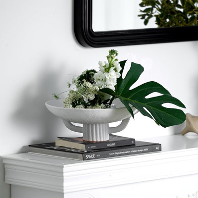 11.2" White Resin Pedestal Decorative Bowl
