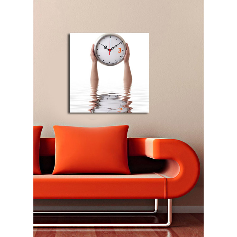 Horloge murale 17,7 po x 17,7 po Elegant Toile 100% suède avec cadre 100% bois (épaisseur: 1,2 po) | Décoration élégante pour le salon et le bureau, design intemporel et art fonctionnel