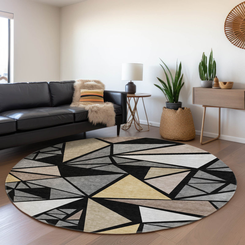 Premium Machine Washable Ketterer AMF1039 Geometric Rug, Round 8'