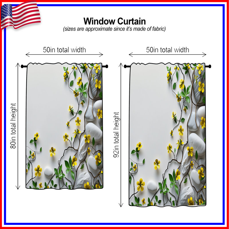 Rideaux à motif de fleurs jaunes et voilages à motif floral - 1 panneau, 50 po x 80 po - 1 panneau, Blocage