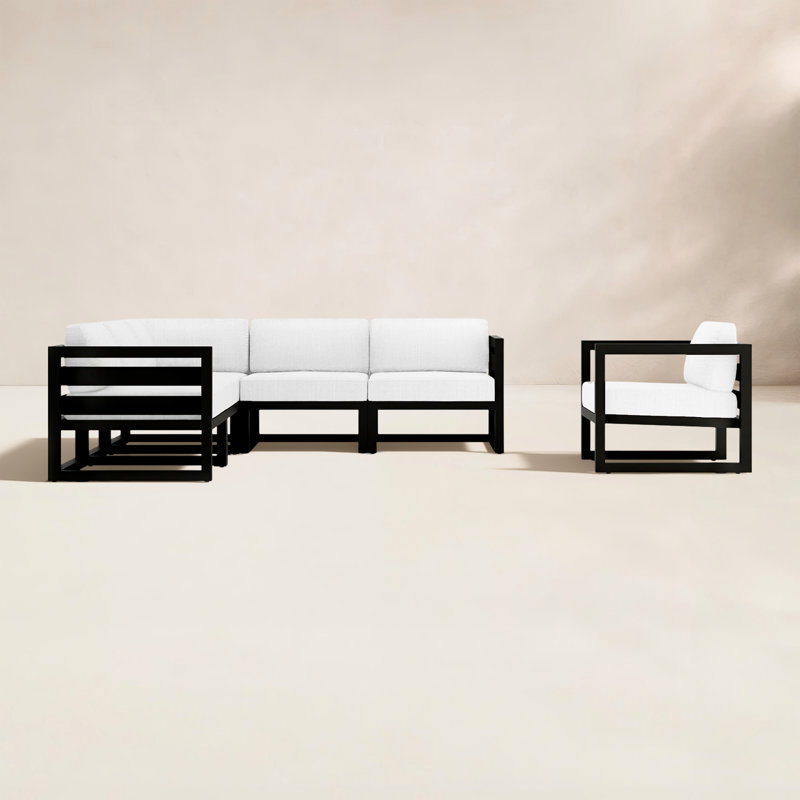 Avion 6 Piece Sectional Set - Black, Canvas Natural Sunbrella® Canvas, Black