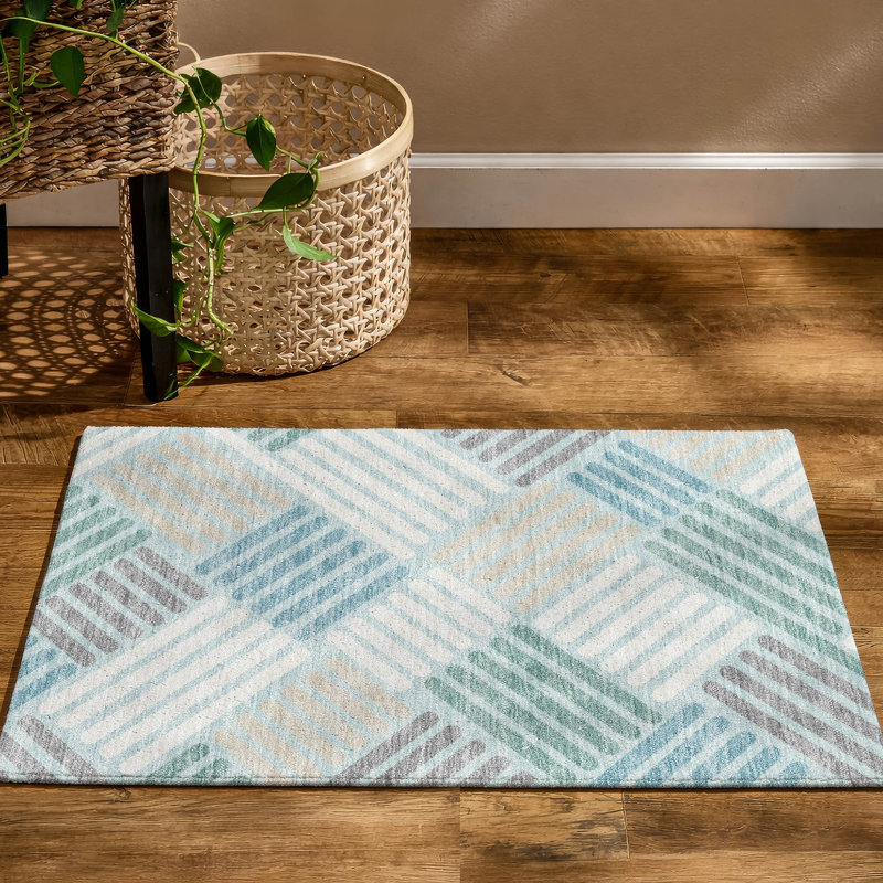 Premium Machine Washable Mayfield AMF2339 Geometric Rug, Seafoam, 2'6" x 3'10"