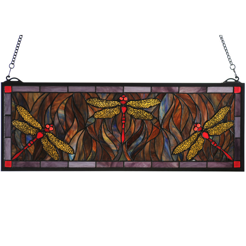 Tiffany Dragonfly Trio Stained Glass Window