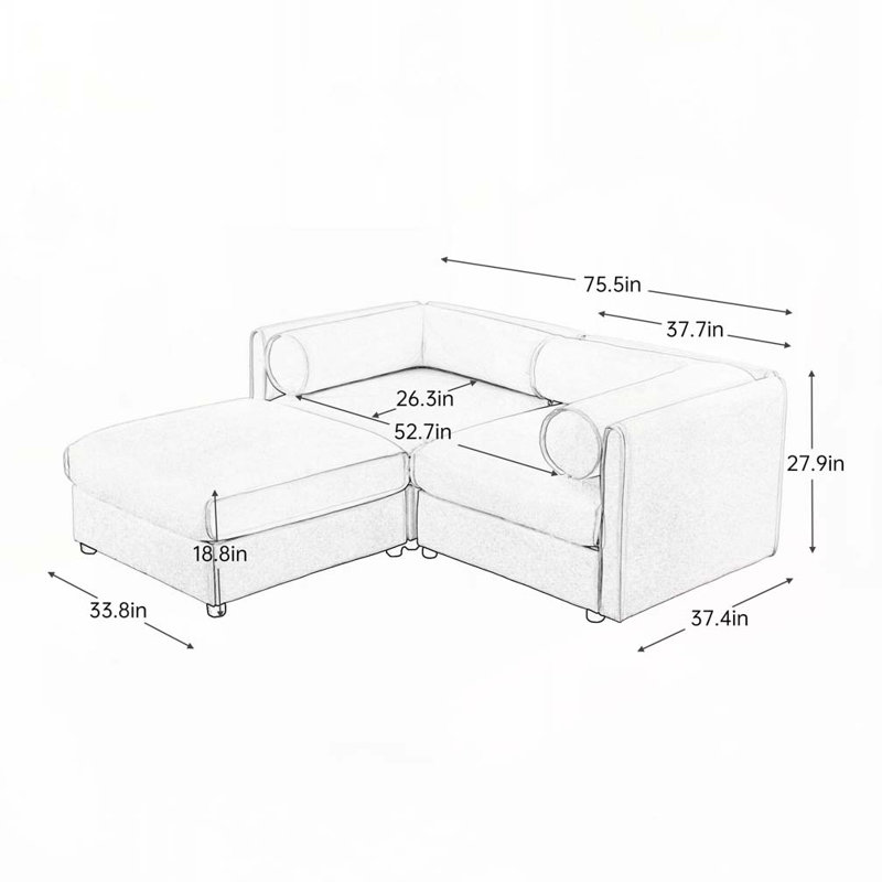 Canapé en chenille 3 places avec repose-pieds, H 27,9 po x l 75,5 po x P 37,4 po, 2, Chameau