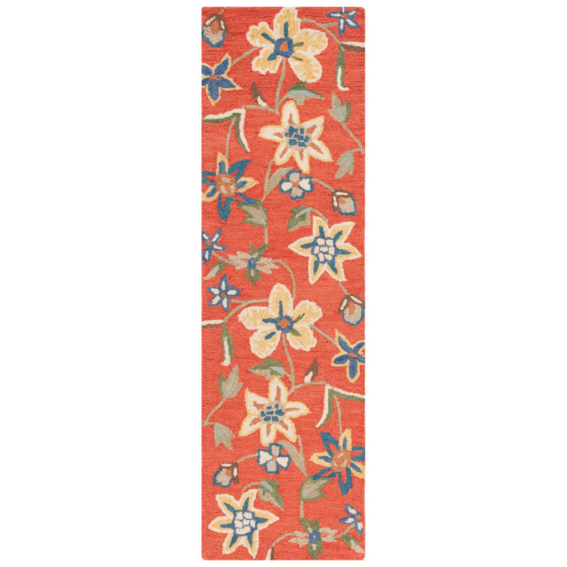 Tapis floral en laine crocheté à la main Emrick, Tapis de couloir 2 pi 3 po x 8 pi