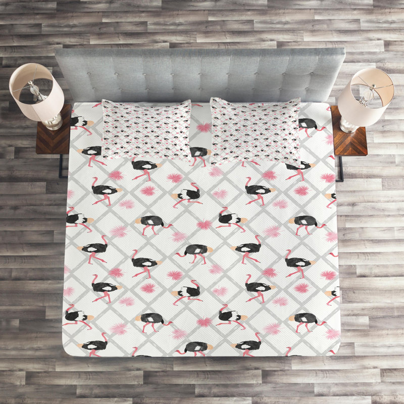 Ostrich Eclectic Polyester Coverlet, King Bedspread + 2 Shams