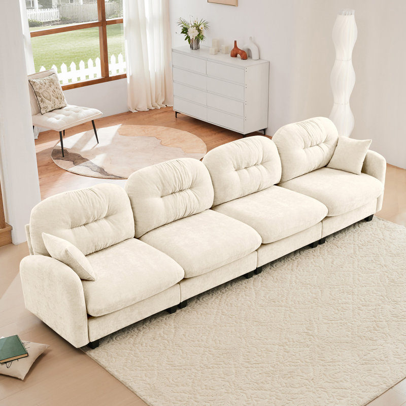 Canapé modulaire à quatre places modulaire, Chenille beige, H 36,6 po x l 140 po x P 34,2 po