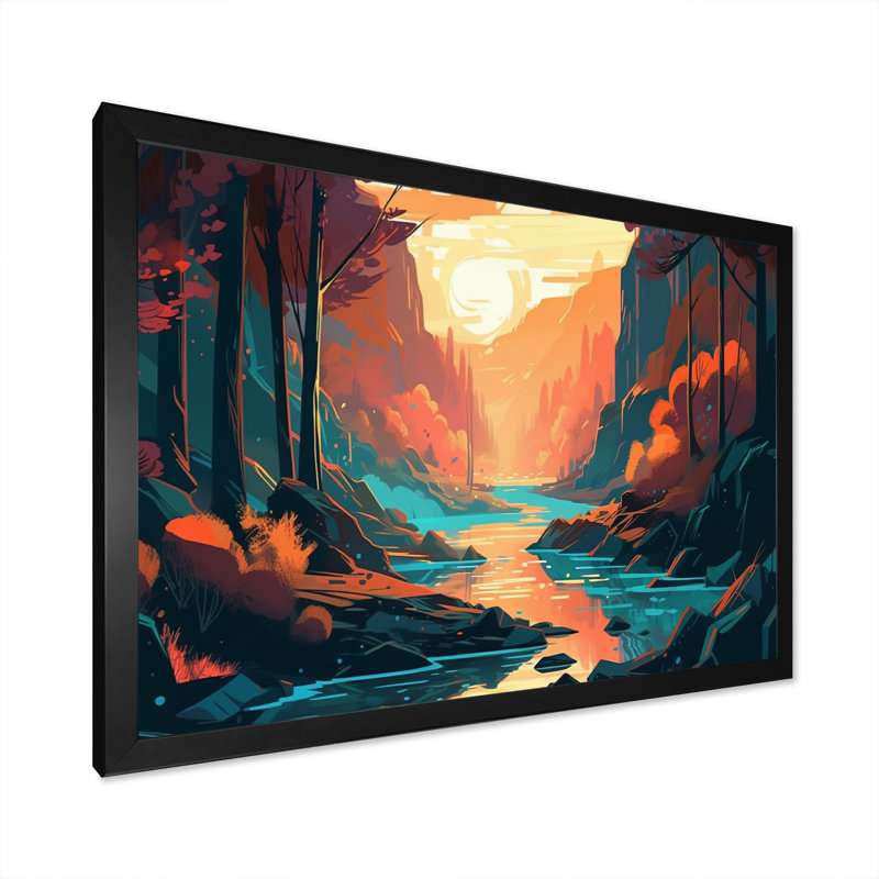 «Beautiful Stream at Sunset II», reproduction, Cadre photo noir, H 34 po x l 44 po x P 1,5 po