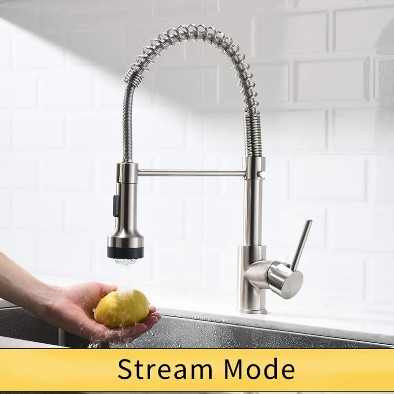 Brushed Nickel Kitchen Faucet With Pull Down , Single Lever, Ceramic Filler, Modern For And Bath Sinks Faucets Appliances Fixtures Accessories Commercial Pull-Down Handle, Nickel, Spacious Spout Sink