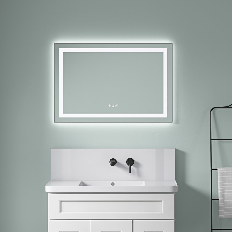 Miroir de salle de bain à cadre en aluminium avec 3 couleurs avant et rétroéclairé, Métal industriel cendré