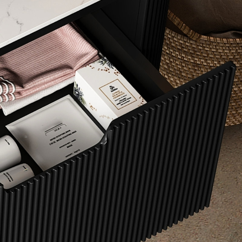 Armoire murale en contreplaqué de 30 po avec dessus en pierre frittée blanche, tiroir, contreplaqué noir, sans lavabo, robinet, poignée rainurée à rayures françaises 3D pour - finition de construction,