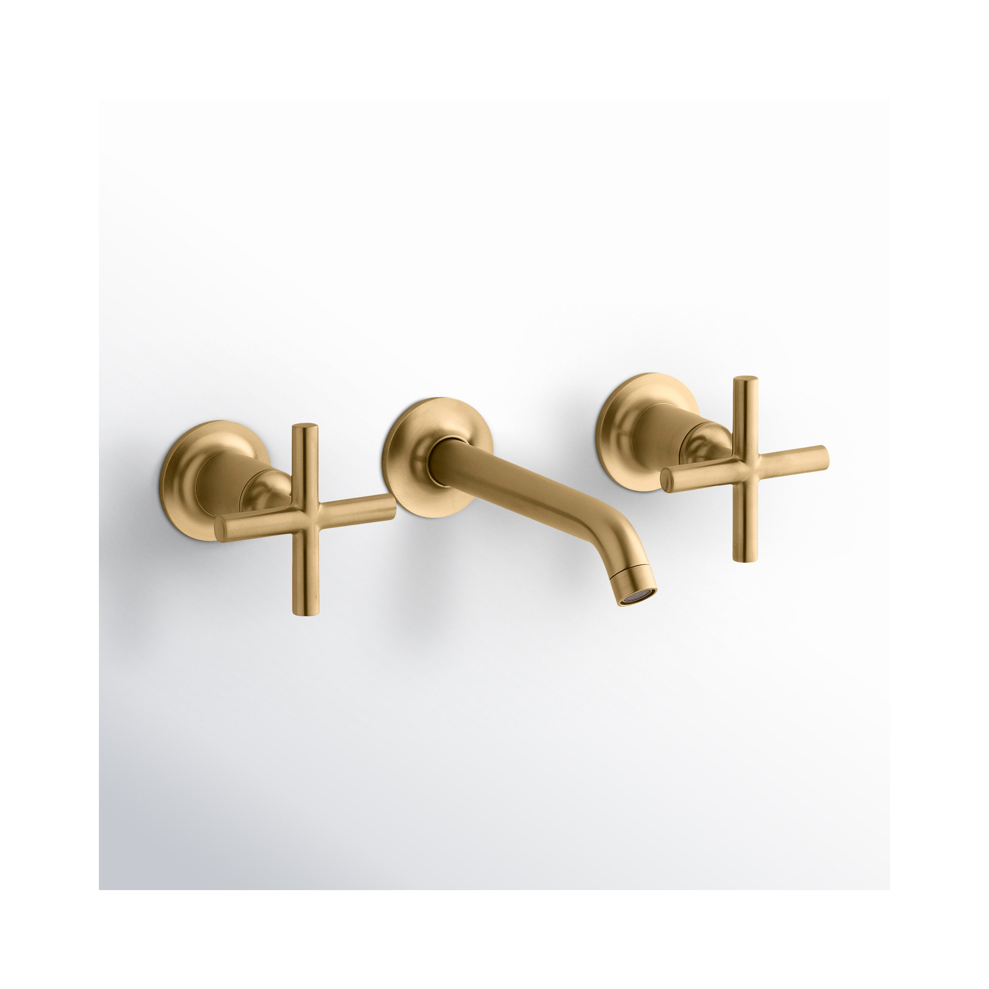 Purist Wall-Mounted Bathroom Faucet, Vibrant Moderne Polished Gold, Cross Handle