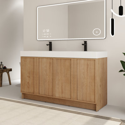 Ensemble de meuble-lavabo double autoportant 60 po avec plateau en résine Ithran