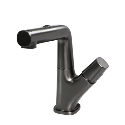 Robinet de lavabo rétractable noir Gunmetal pour salle de bain, trois modes d'eau, tuyaux de 90 cm, interrupteur à deux modes, bec pivotant à 360 °, niveaux de température réglables, valve en céramique, ensemble d'installation avec