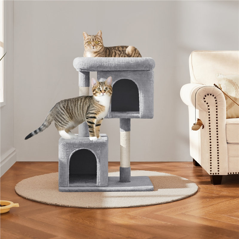 Tour pour chat en peluche avec poteaux à griffer, Gris clair