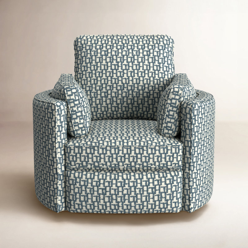 Vedika Push Back Kiln Dried Hardwood Swivel Barrel Recliner, Manual, Sinatra Chambray Performance
