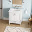 Meuble-lavabo de 30 po avec comptoir en marbre, armoire en bois massif blanc. Style élégant, mécanisme de fermeture en douceur. Meuble-lavabo 24V03-30Wh entièrement assemblé, comptoir d'armoire. Conception tendance, fermeture.