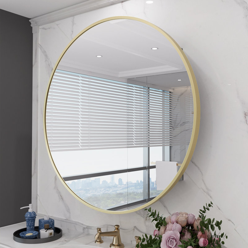 Zuhair Framed Medicine Cabinet Mirror Adjustable, Gold, 28'' H x 28'' W x 3.8" D