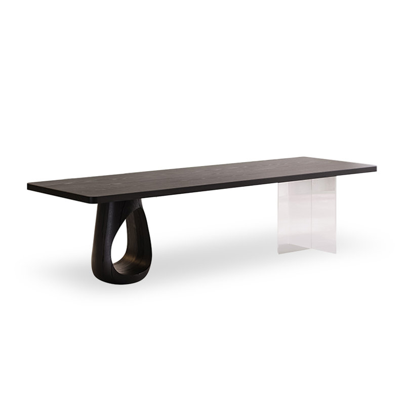 Table de salle à manger rectangulaire noire en bois massif, H 29,53 po x L 86,61 po x l 31,5 po