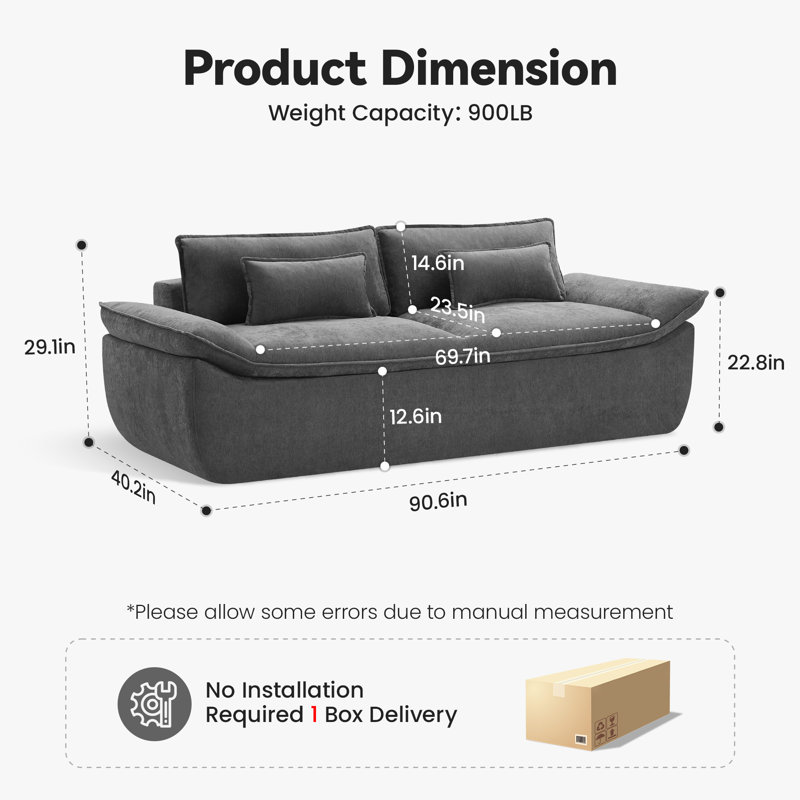 Boneless Boat-Shaped Armless Chenille Sofa, Ready-to-Use Compressed Packaging, Gray