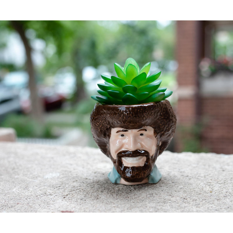 Ceramic Cube Planter with Plastic Succulent for Christmas Decor