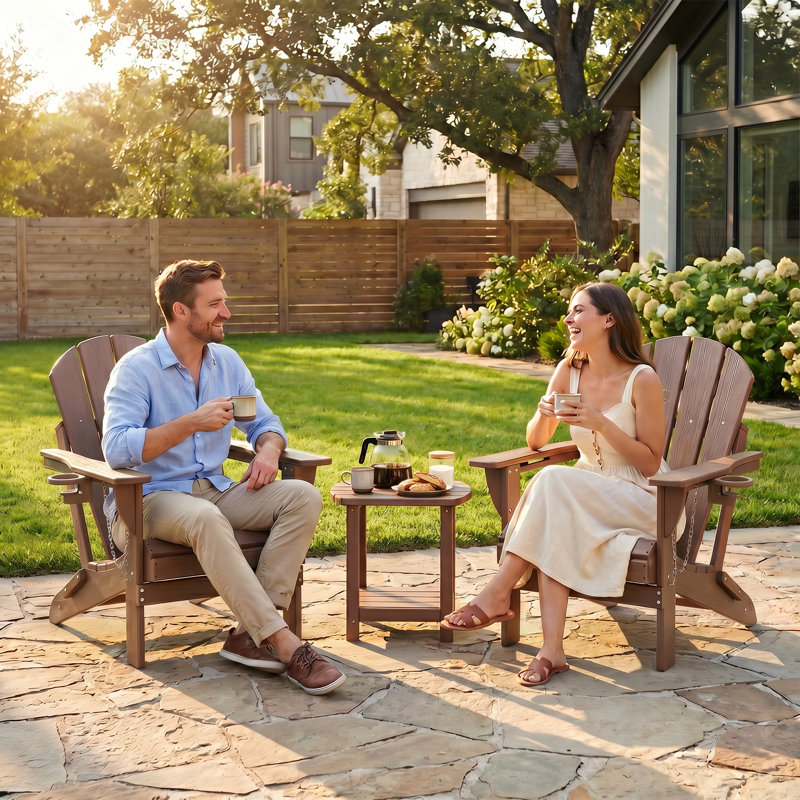 HDPE Outdoor Foldable Adirondack Chair Set Fire Pit Chair, Teak