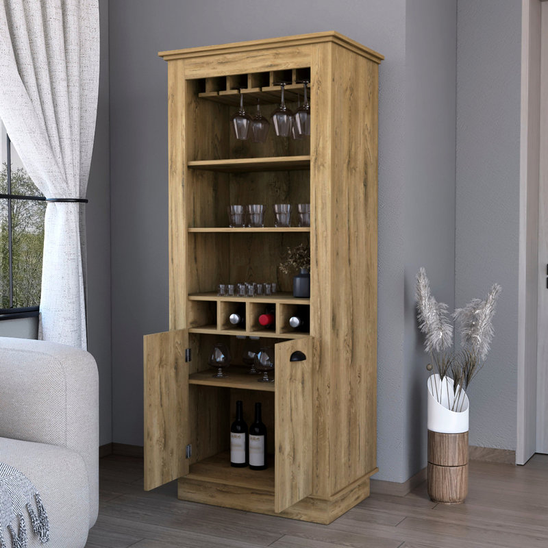 Armoire à vin fonctionnelle à 4 compartiments - armoire à bar en bois: 4 fentes, rangement pour bouteilles et support, Brun