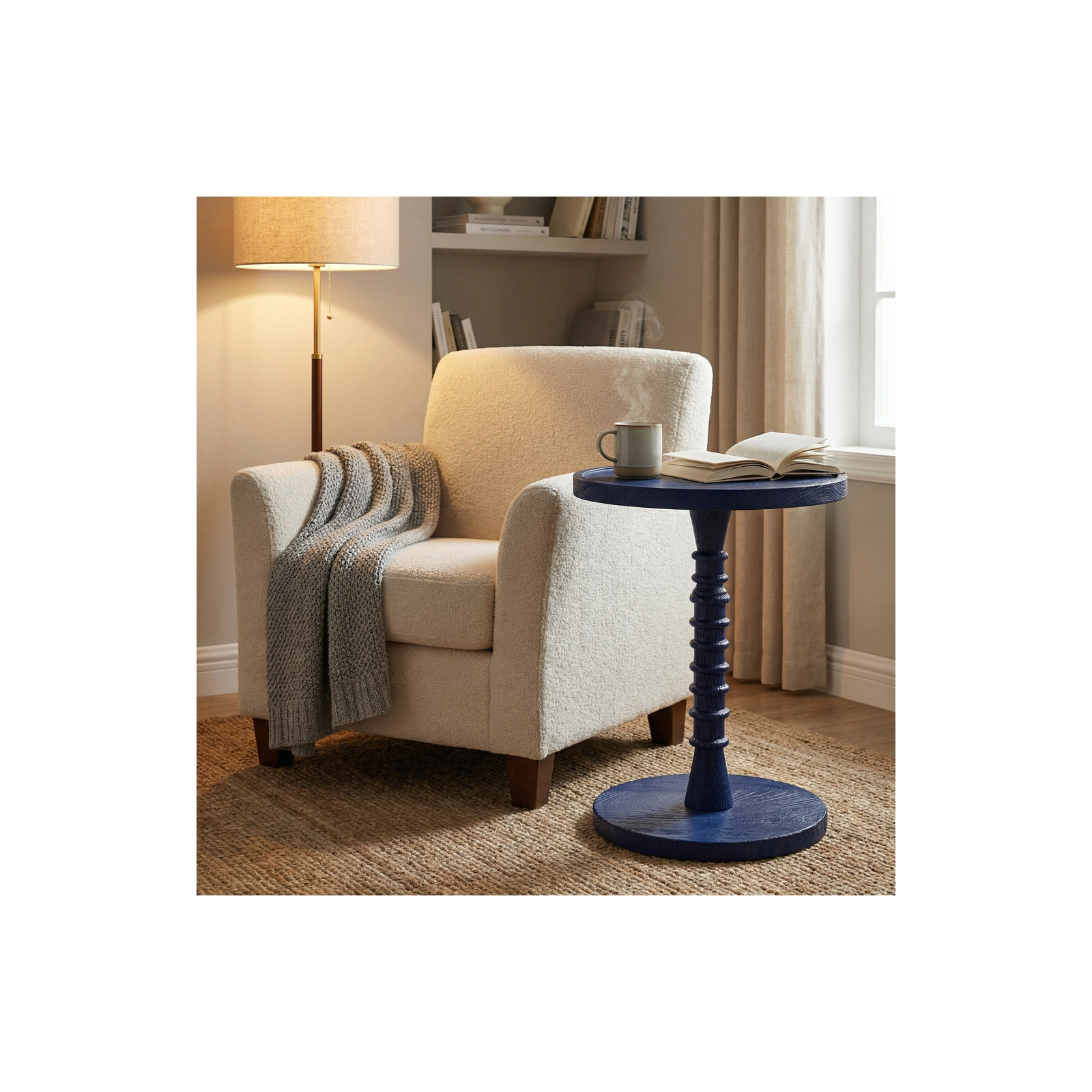 Linda Threaded Drink Table, Navy Blue