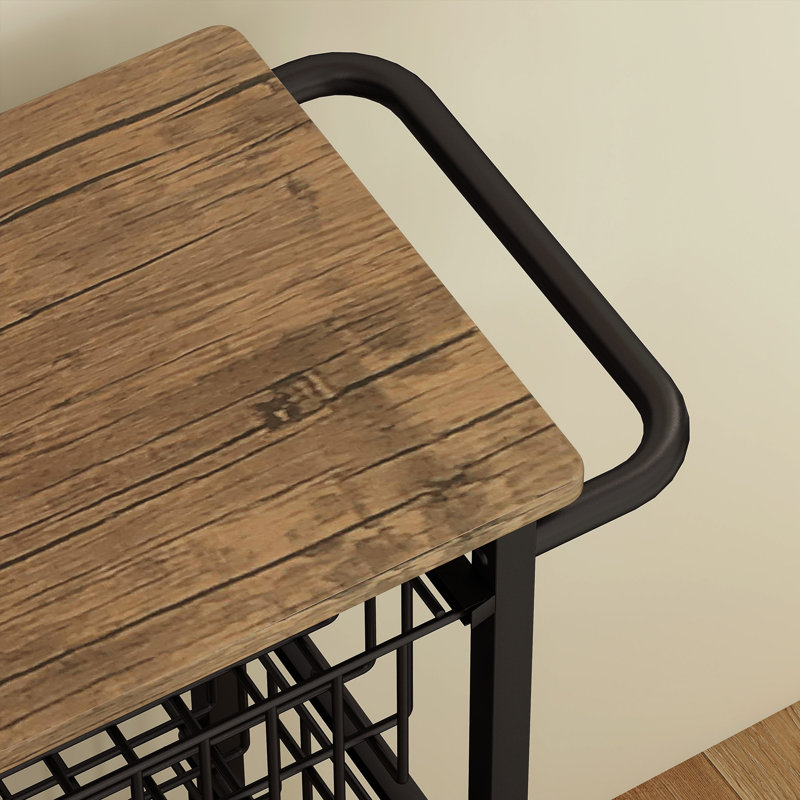 HOMCOM 4-Tier Kitchen Trolley on Wheels with Marble-Effect Top Oak