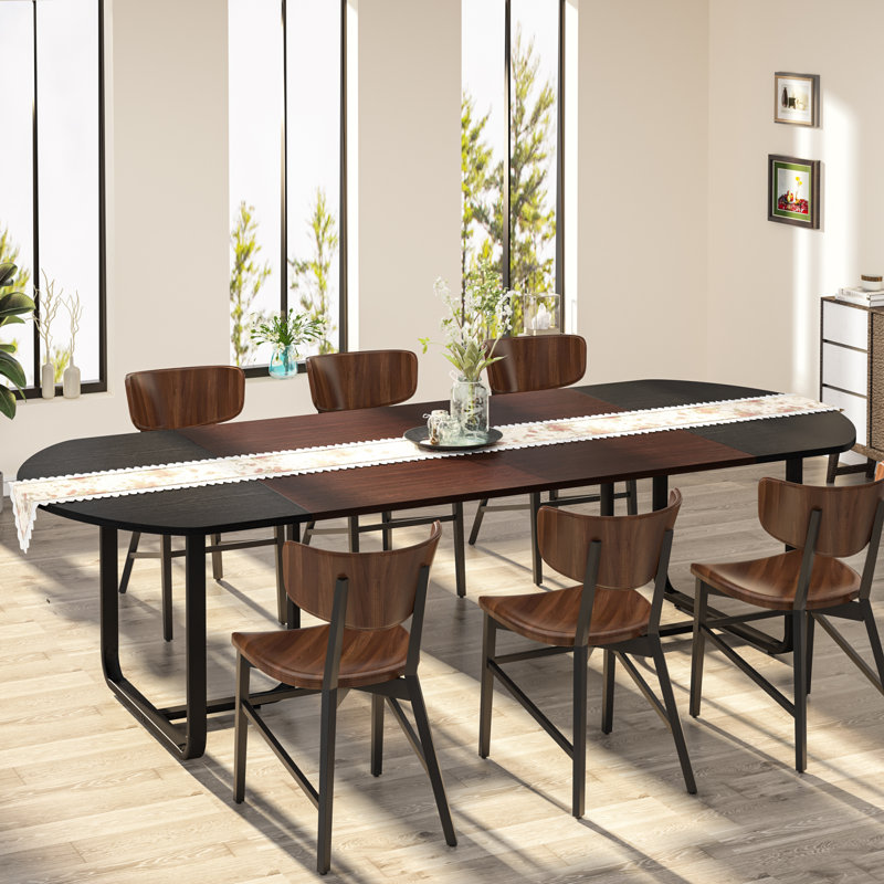 Jazib Oval Metal Base Dining Table, Black/Oak