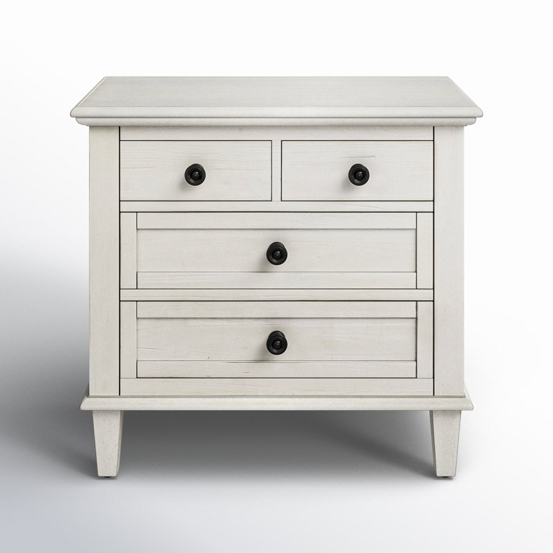 Whitewash Acacia Wood 3-Drawer Nightstand with Metal Knobs