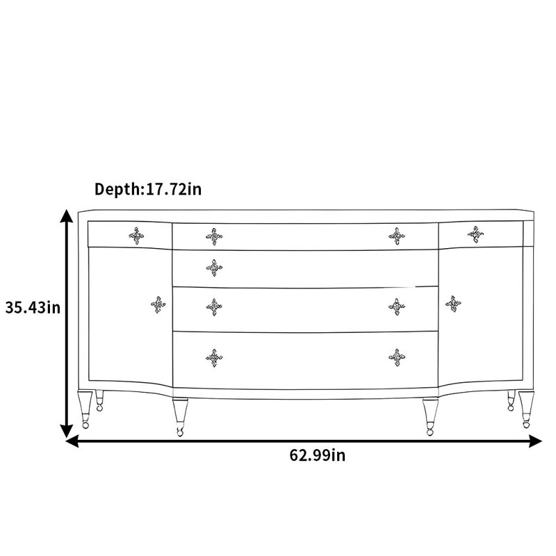 Buffet de salle à manger de luxe American, H 35,43 po x l 62,99 po x P 17,72 po