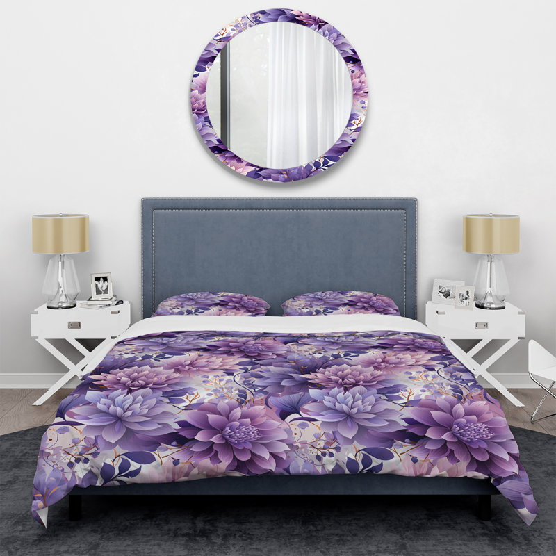 Ensemble de housse de couette floral - Harmonie de coquelicots mauves, Housse de couette pour très grand lit et 2 très