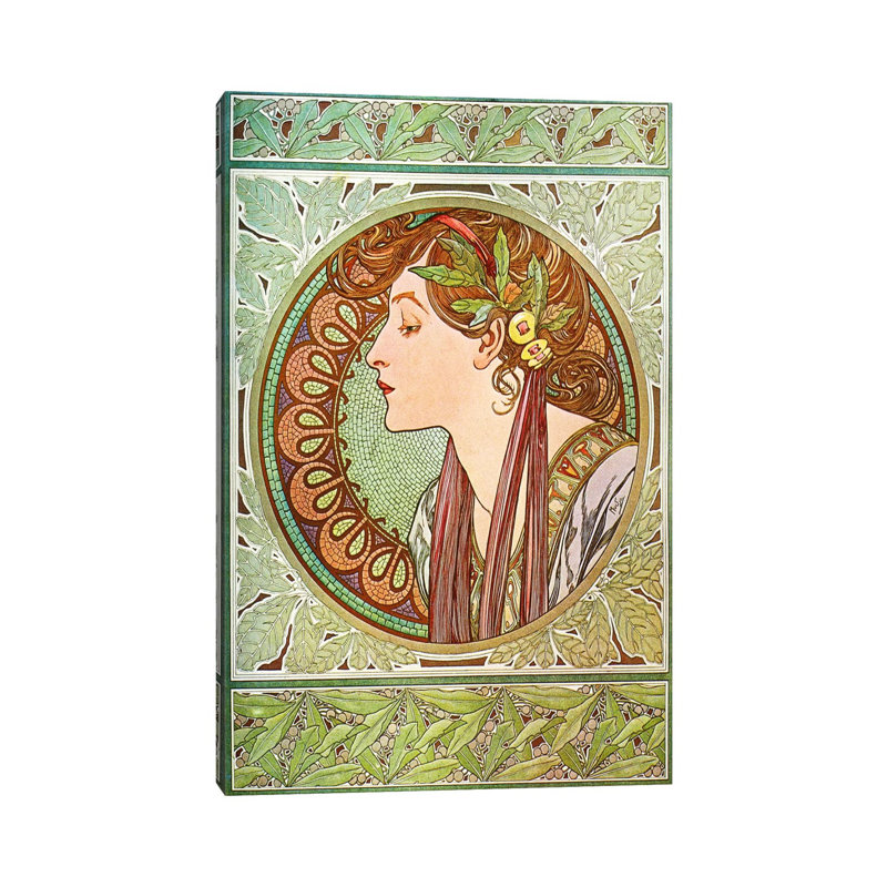 Laurier (1901) par Alphonse Mucha-impression, Pas de tapis, H 48 po x l 32 po x P 1,5 po, Toile tendue