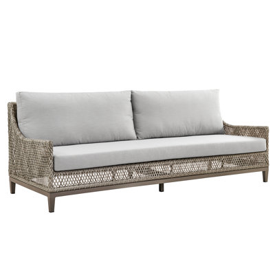 Comras Wicker And Aluminum Outdoor Sofa In Brown With Gray Cushions