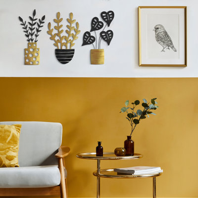 Ensemble de trois plantes décoratives murales en métal 10 po