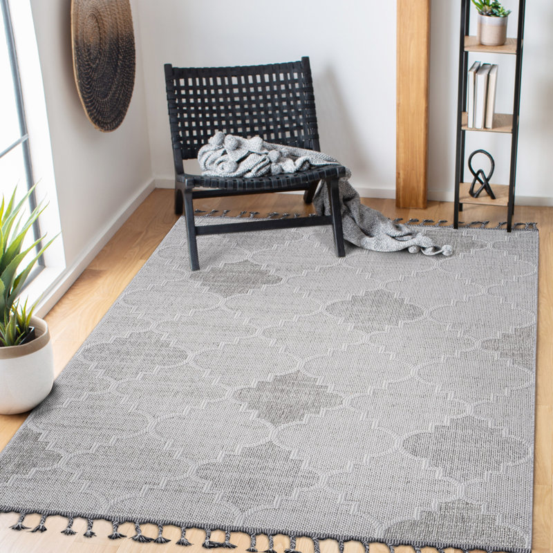 Collection 4X6 White/Grey /Trellis Indoor/Outdoor Area Rug, Rectangle 4' x 6'2"