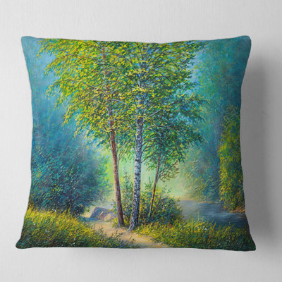 Three Vibrant Trees by the River Square Pillow Cover and Insert
