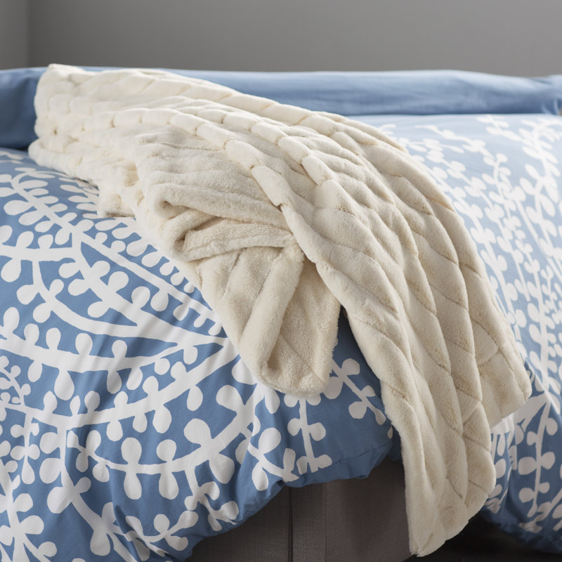 Tile Blue Faux Fur Sherpa Throw Blanket, 50" x 60"
