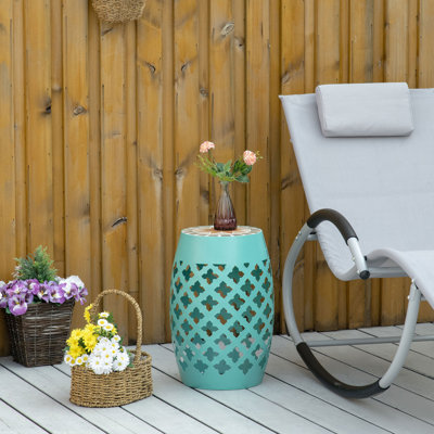 Patio Round Side Table, Outdoor Footstool, Garden Mosaic Accent Side Table, Accent Table