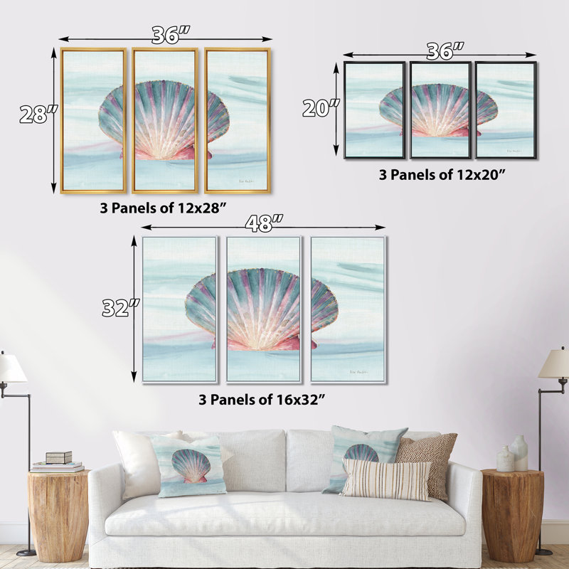 «Ocean Shell On Blue», ensemble d'art mural sur toile encadré nautique et côtier