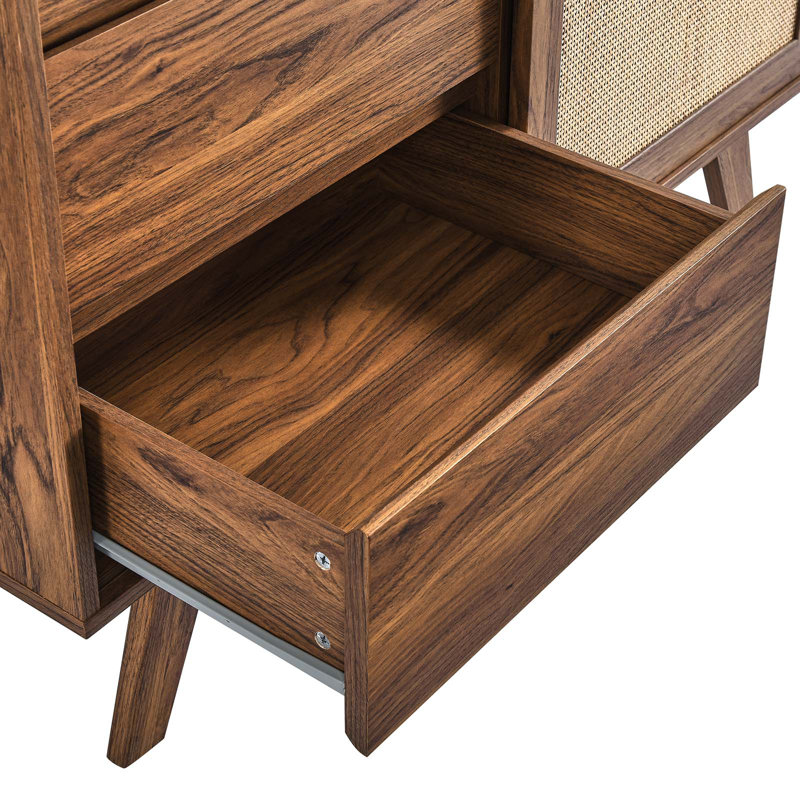 Walnut and Rattan 40" Modern Office Accent Cabinet