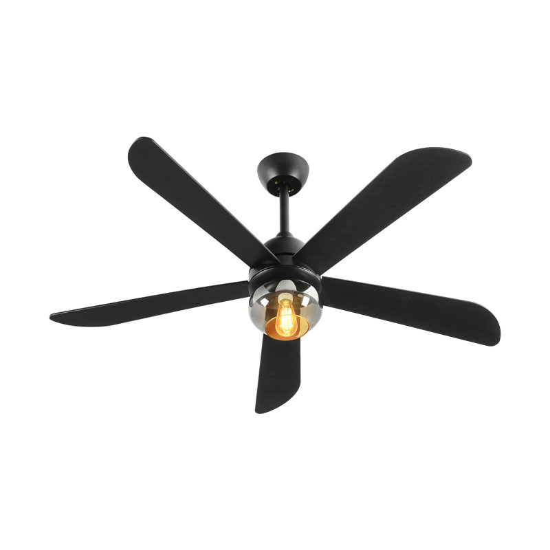 Modern 52" Ceiling Fan With Light And Remote, Black, Black