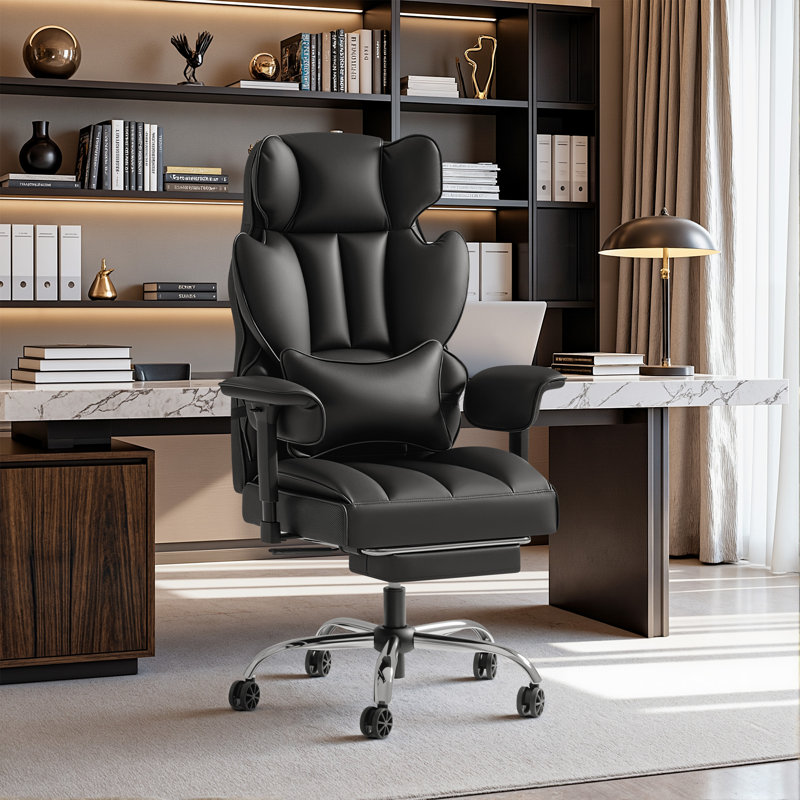 Big & Tall Style Executive High-Back Office Chair with Footrest and Lumbar Support, Black