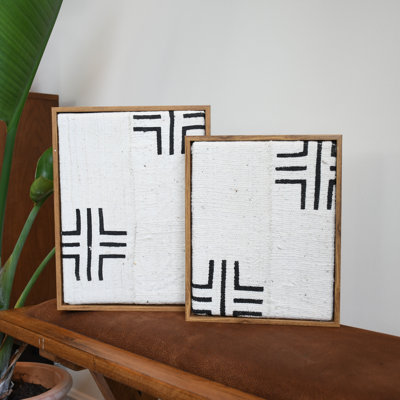 LUXE African Mudcloth Composite Floating Frame Textile Wall Art