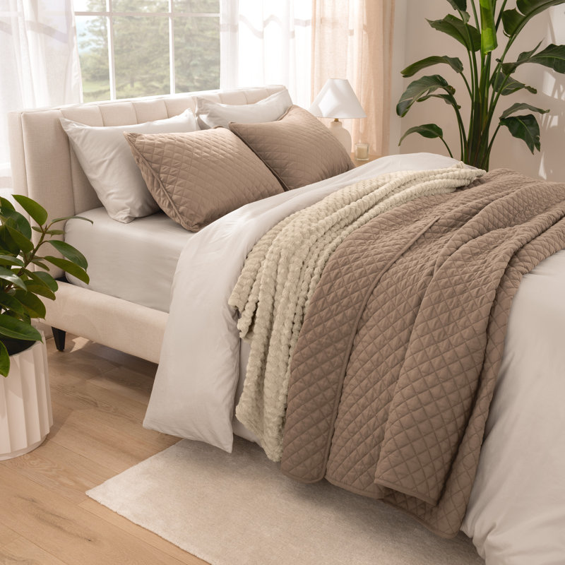 Ensemble de couvre-lit moderne et contemporain en microfibre 3 pièces , Taupe