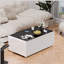 Table basse moderne avec réfrigérateur et congélateur intégrés, haut-parleur Bluetooth, chargement sans fil, panneau de commande tactile, ports USB, protection pour prise de courant, lumière d'ambiance, blanc-961513301