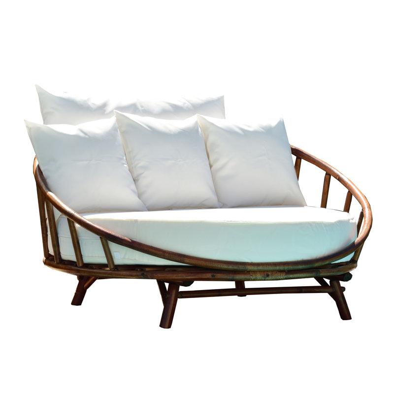 Corbridge 37'' Wide Curved Bamboo Patio Daybed with Cushions, Espresso