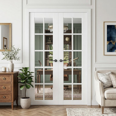 Portes en bois massif et en bois manufacturé à deux dalles transparentes en verre transparent sans cadre ni quincaillerie